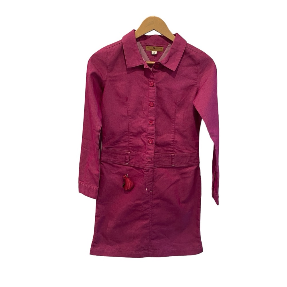 NWT Tommy Hilfiger Pink Button Up L/S Midi Casual Office Dress Small Barbie